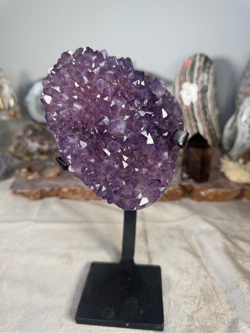 Amethyst Druzy on Stand – Uruguay 💜✨Natural Amethyst Crystal Cluster